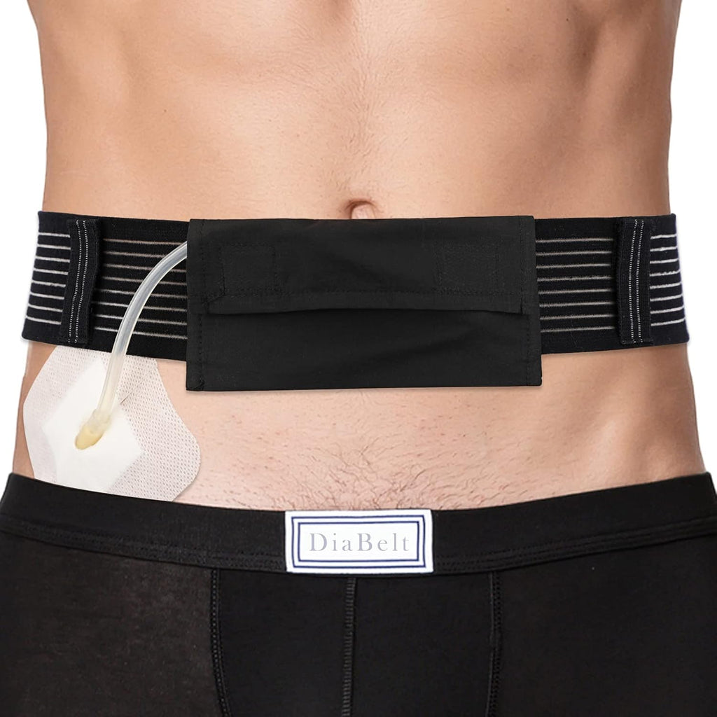 Breathable PD Belt Peritoneal Dialysis Catheter Holder G Tube Pouch for Gastrostomy Gtube Peg Feeding Tube Supplies Adults Women Men Black Medium