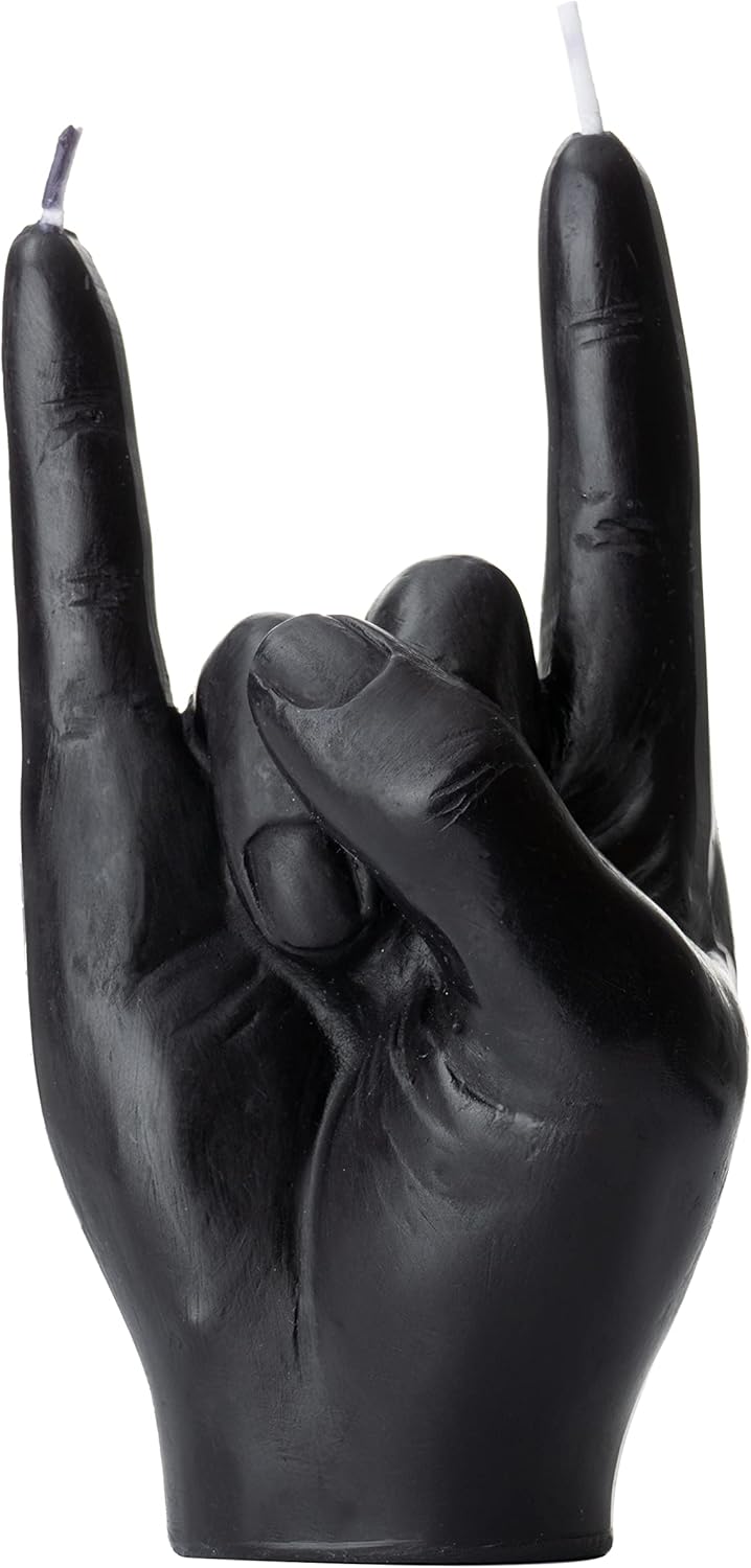 Gute Rock & Roll Hand Candle, Sign of The Horns Hand Gesture Candle, Gift for Music Lovers, Rockers, Bikers, Rock Lovers! - 15x10cm (Black)