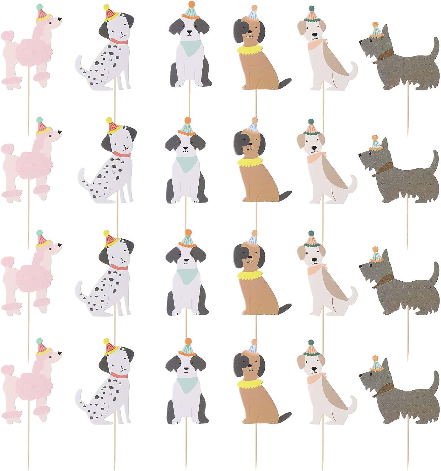 24PCS Pet Dog Cupcake Toppers, Dog Face Cake Toppers Pet Dog Themed Birthday Party Supplies for Puppy Themed Birthday Party Decorations