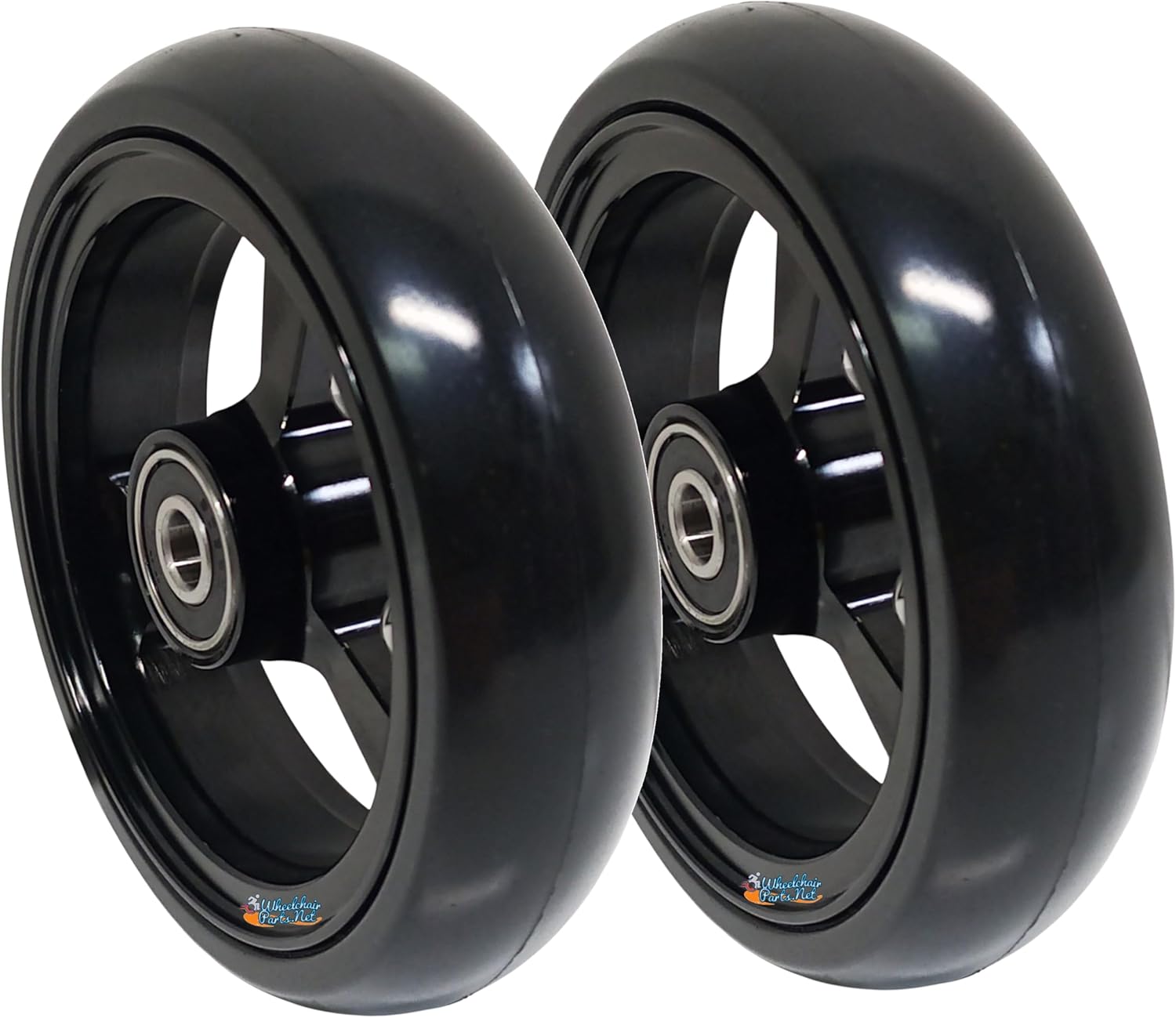 Soft Roll Caster Wheels in 3", 4" & 5" For Wheelchairs (4" x 1" Black Rim/Black Tire)