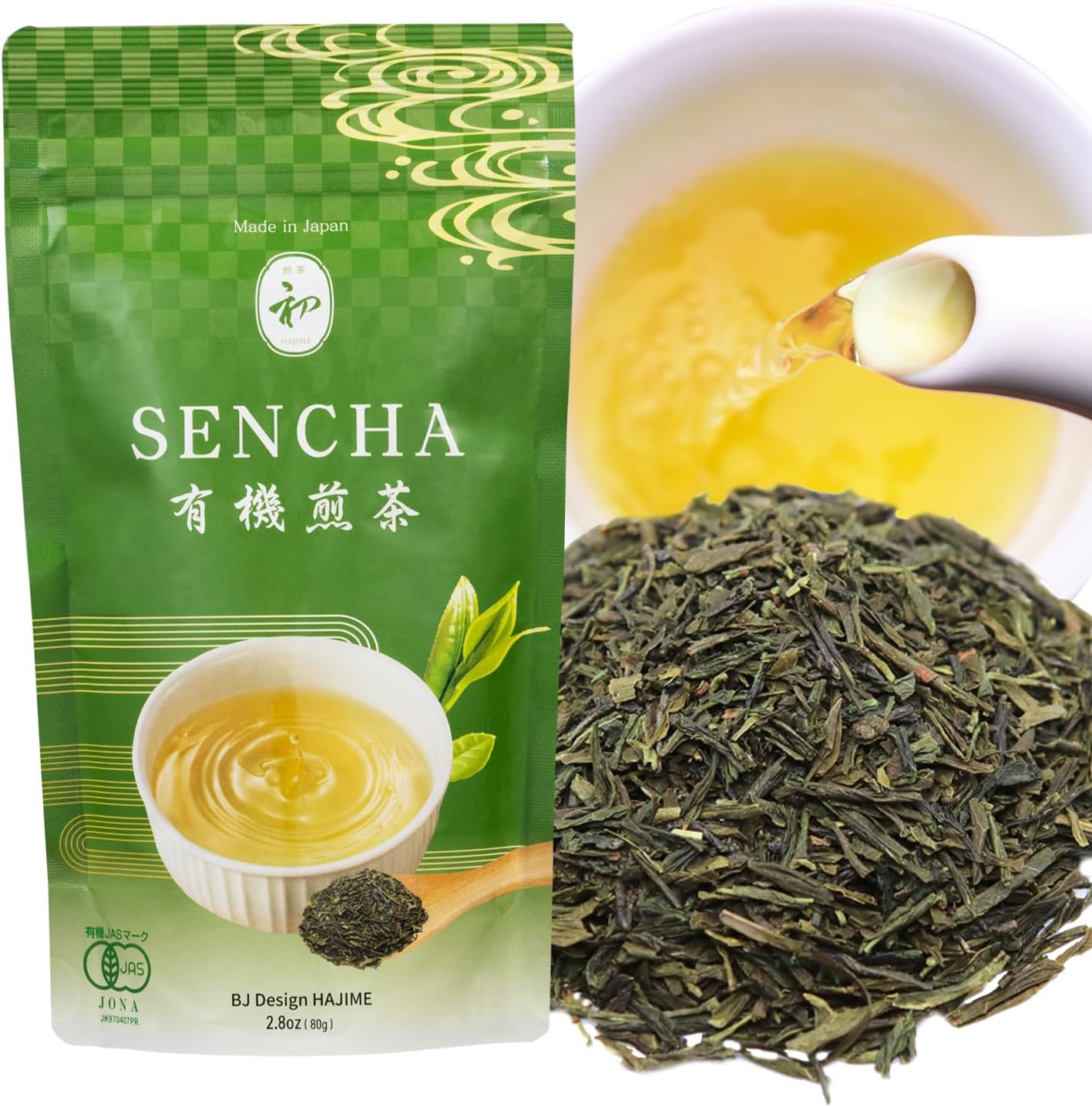 Sencha Green Tea – Organic Japanese Green Tea Loose Leaf, 80g Organic Loose Leaf by HAJIME