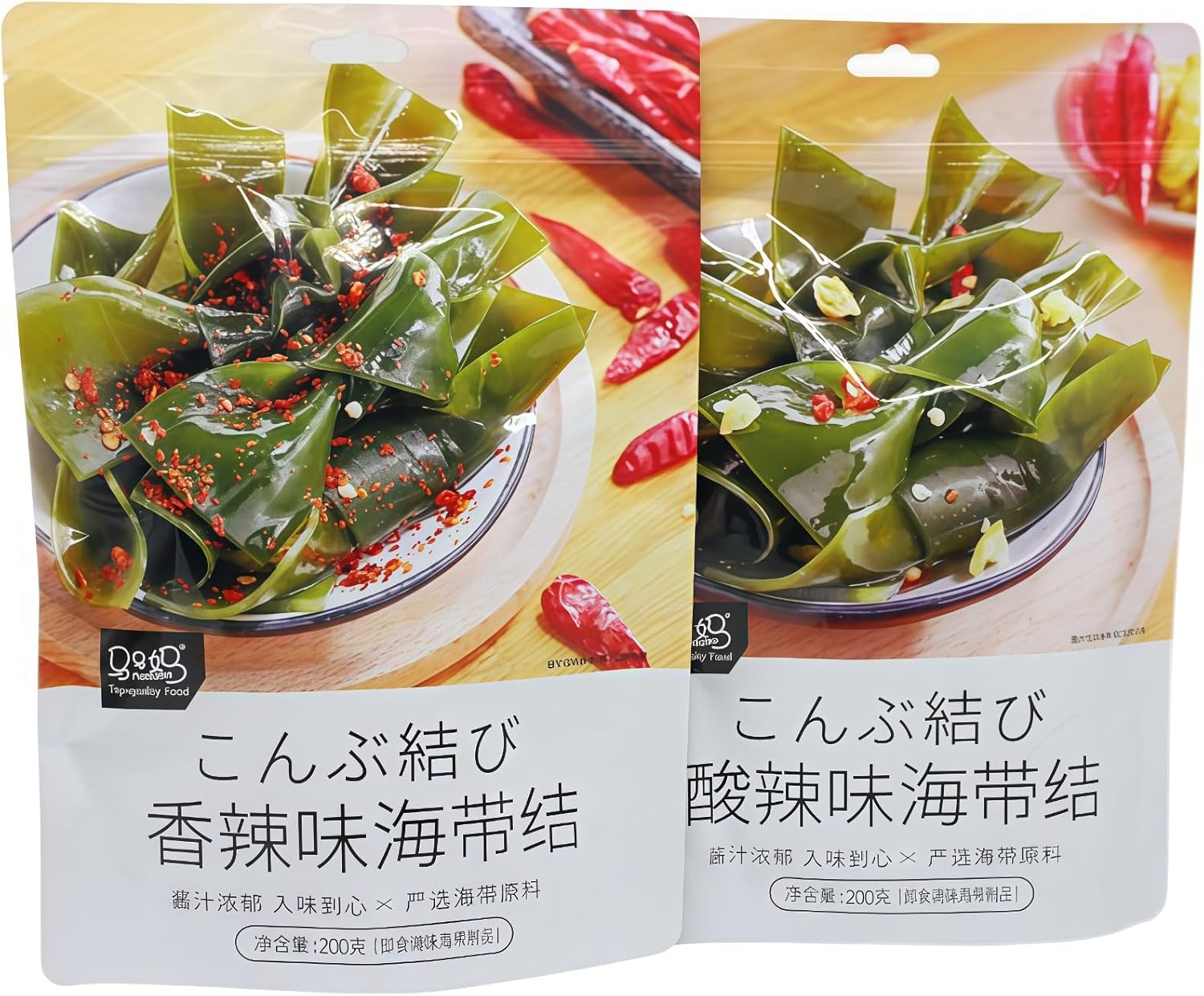 Spicy Kelp Knots, Korean Style Seaweed Snacks, Ready-to-Eat Sea Vegetable Strips with Chili, Individual Pack,200g(Pack of 2)