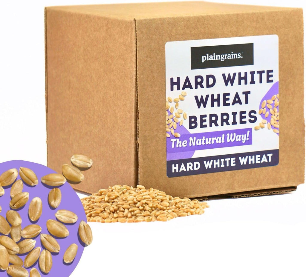 PlainGrains. The Natural Way | 5.5 LB Dry Hard White Wheat Berries | 12.5% AV Protein by Volume | Uncooked, Unground, Whole Grain | Single Box
