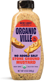 Organicville Stone Ground Mustard - Organic Mustard, 0g Added Sugar, Mustard Stone Ground Organic, Vegan, Gluten Free, USDA Organic, Non-GMO, Whole 30, Paleo, Keto-Friendly - 12 Oz