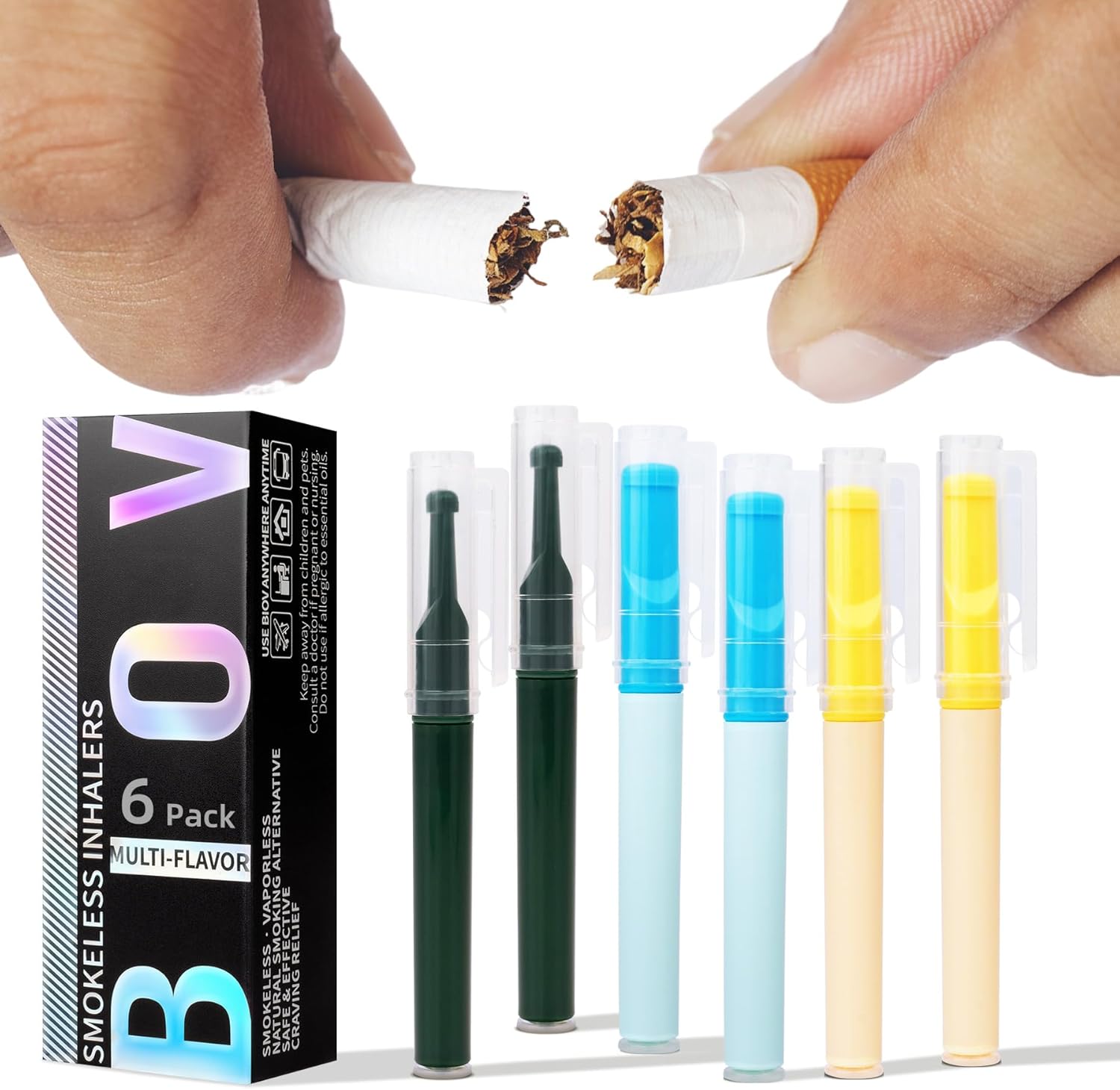 Smokeless Inhalers Natural Air Variety 6 Pack | Non Electric Flavored Air Refreshing Support | Oral Fixation Menthol Essential Oils, Craving Relief Multi-Flavor
