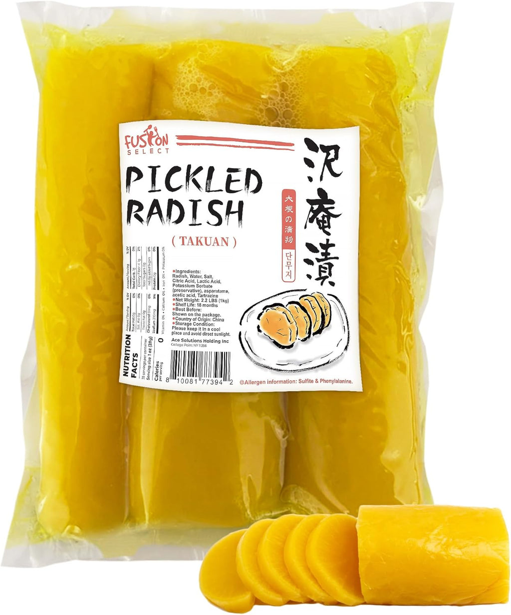 Fusion Select Pickled Radish Takuan - Japanese Daikon Radish Pickles for Sushi, Bento Box, Sandwich, Salads, Rice Dishes - Authentic Flavor, Crisp Texture - Asian Snacks