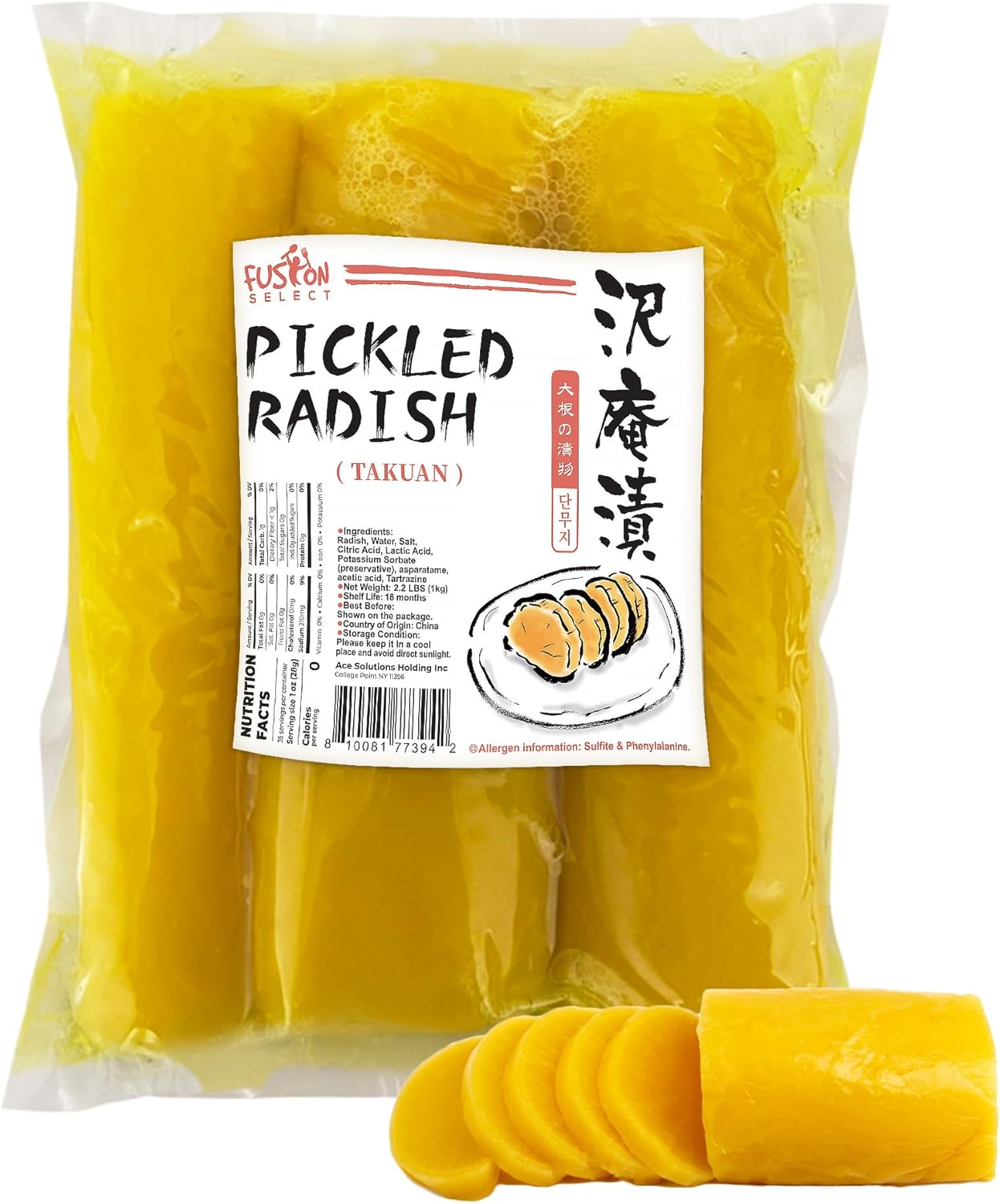 Fusion Select Pickled Radish Takuan - Japanese Daikon Radish Pickles for Sushi, Bento Box, Sandwich, Salads, Rice Dishes - Authentic Flavor, Crisp Texture - Asian Snacks