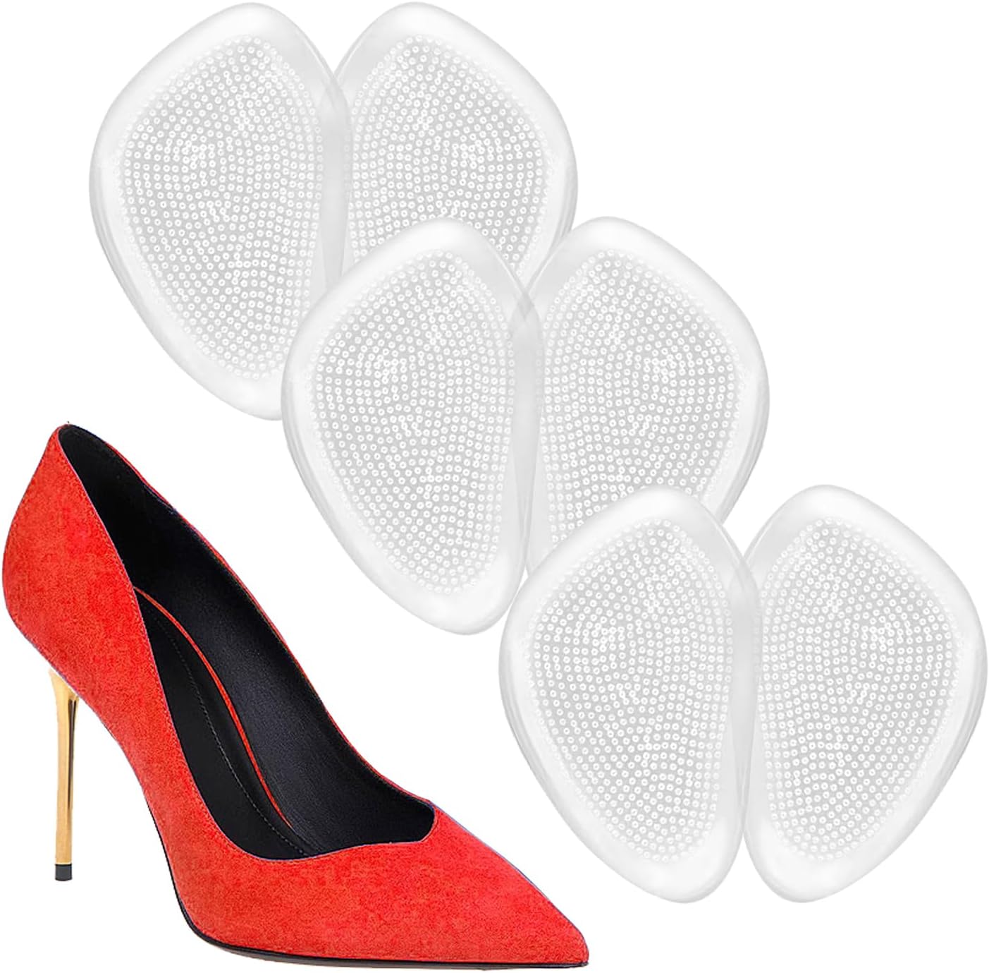 WOXVM Ball of Foot Cushions for Women, 3 Pairs Reusable Metatarsal Pads Women Men, High Heel Comfort Forefoot Pads Non-Slip Inserts Pads Reduce Foot Pain and Provide Support, Fits All Feet Sizes