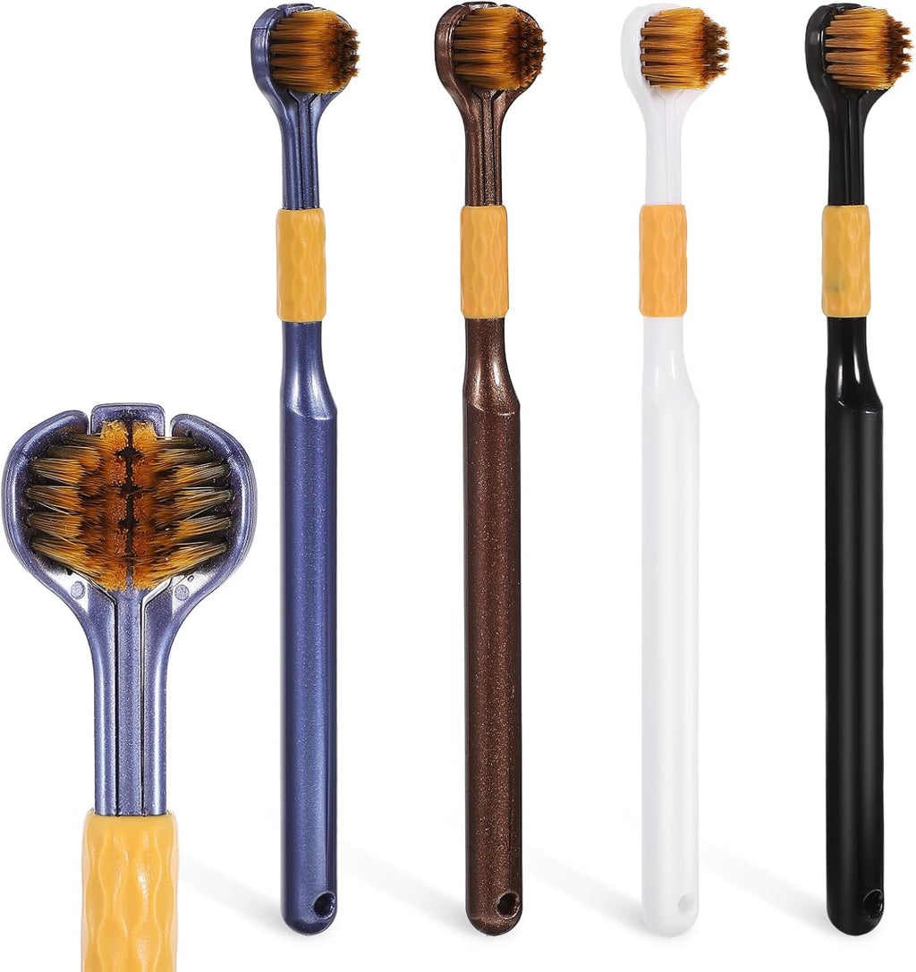 FRCOLOR Three Sided Toothbrush for Adults Soft Bristle Manual Toothbrush with Ergonomic Handle Multi Face Design for Home and Travel Oral Care Pack of 4