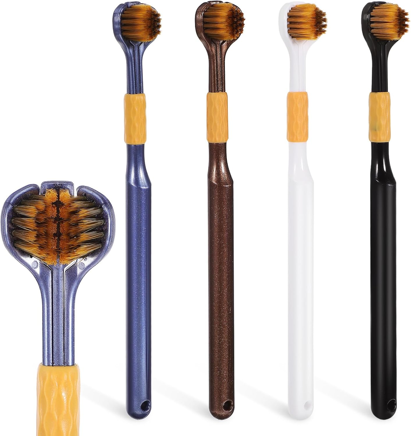 FRCOLOR Three Sided Toothbrush for Adults Soft Bristle Manual Toothbrush with Ergonomic Handle Multi Face Design for Home and Travel Oral Care Pack of 4