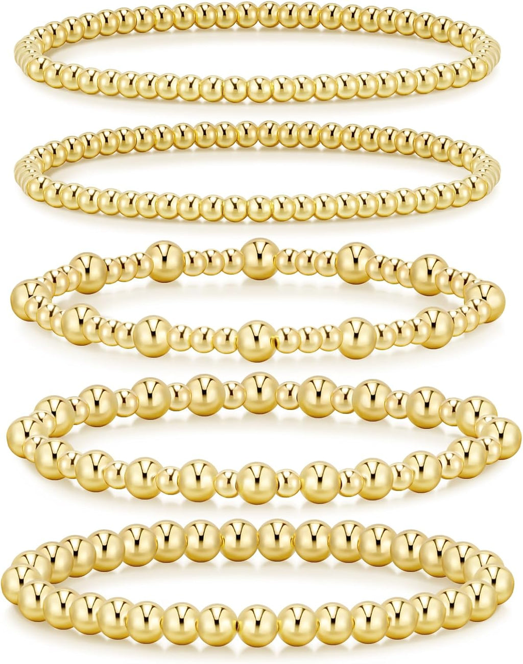 adoyi Gold Bracelets for Women Waterproof, 14K Gold Plated Beaded Strand Bead Ball Bracelets stack Adjustable Jewelry Set for Gifts