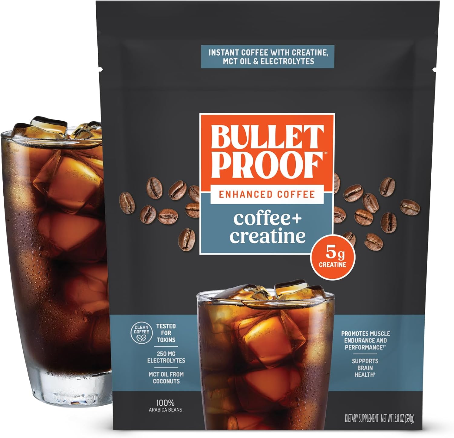 Bulletproof Coffee + Creatine Instant Coffee, 5g Micronized Creatine Monohydrate with Electrolytes & MCT Oil, Clean Toxin-Tested Beans, Energy & Performance Support, 38 Servings