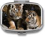 Siberian Tiger Pill Box 2 Compartment - Small Metal Medicine Organizer Portable Pill Case for Purse Pocket Travel Vitamin Organizer for Men Women, BPA-Free