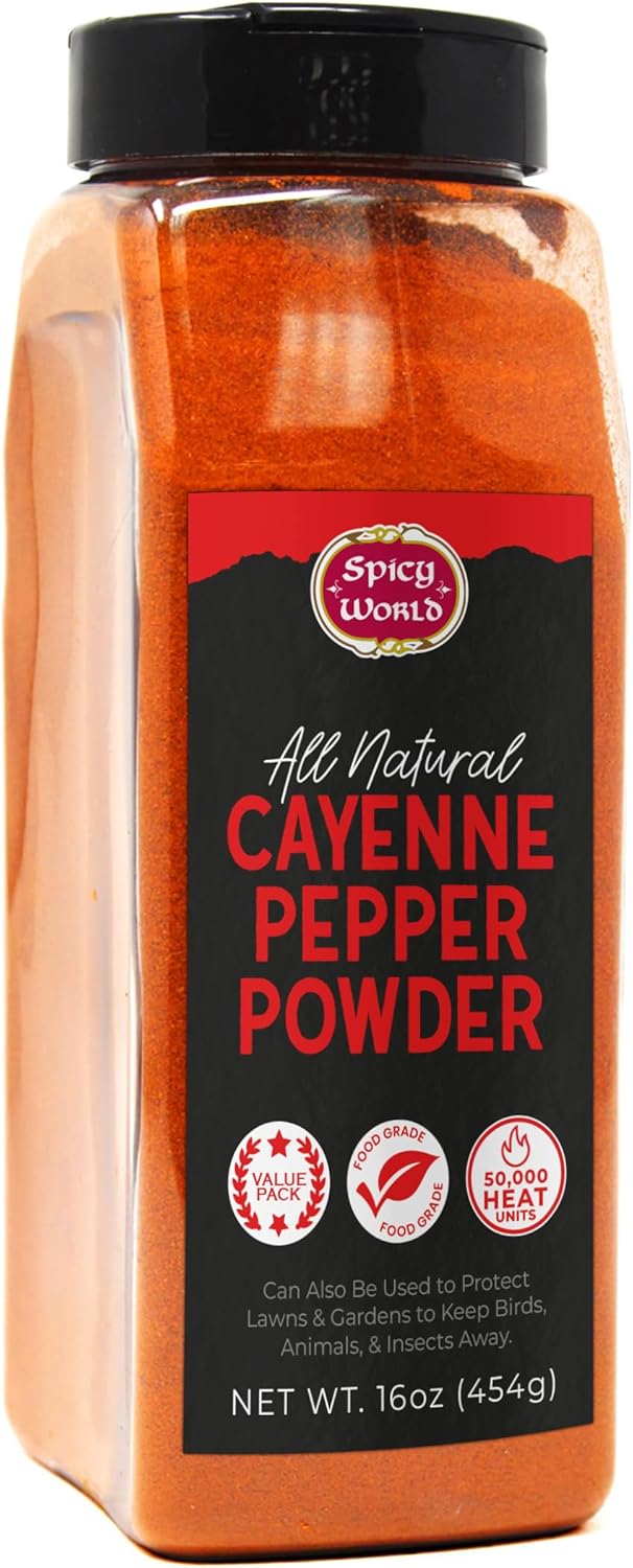 Cayenne Pepper Powder 16oz Jar - 50,000 SHU, Gluten Free, All Natural Red Pepper, Garden Wildlife Natural Pest Control by Spicy World