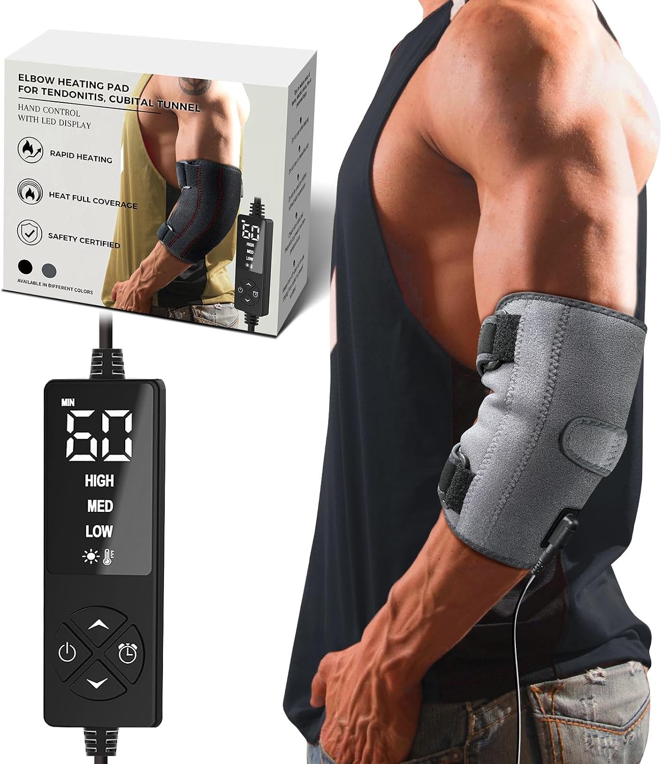 CREATRILL Elbow Heating Pad for Cubital Tunnel and Tennis Elbow Relief, Heated Elbow Brace Arm Heating Pad Sleeve for Ulnar Nerve with Auto Off and Moist Heat Option