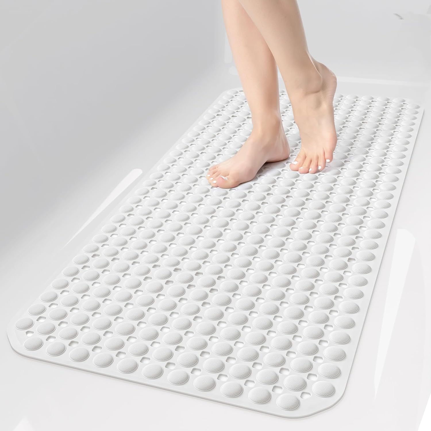 OTHWAY Bath Tub Shower Mat Non Slip, Bathtub Floor Liner Mats for Inside Shower Bathroom, Suction Cups and Drain Holes for Feet Scrubbing, Machine Washable, Soft on Feet, 35x16 Inch, White