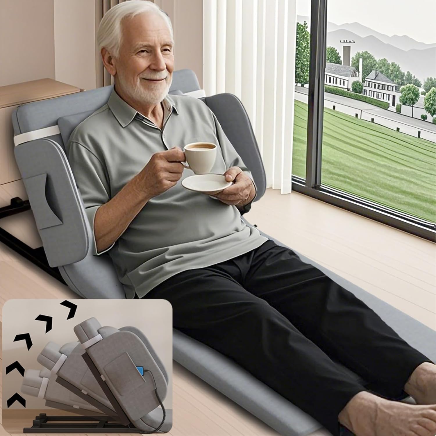 Electric Bed Lifting to Get Up - Bed Assistant to Get Out of Beds, Adjustable Beds Rest Help The Elderly Patients Gets Up Easily, Load Max 330 lbs, Silent Lift 2° - 80°, with Guardrails,75 X 32 inch