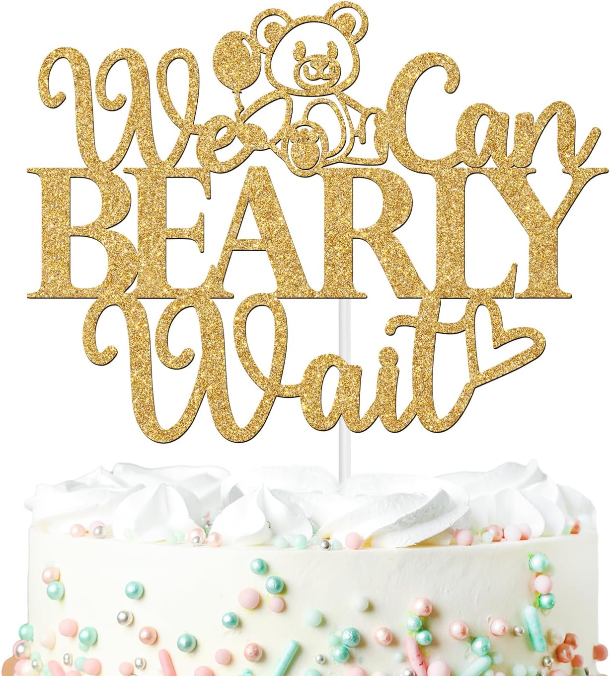 Bear Theme We Can Bearly Wait Cake Topper, Newborn Baby Decoration, Welcome Baby Cake Topper, Gender Reveal/Baby Shower Party Decorations Supplies