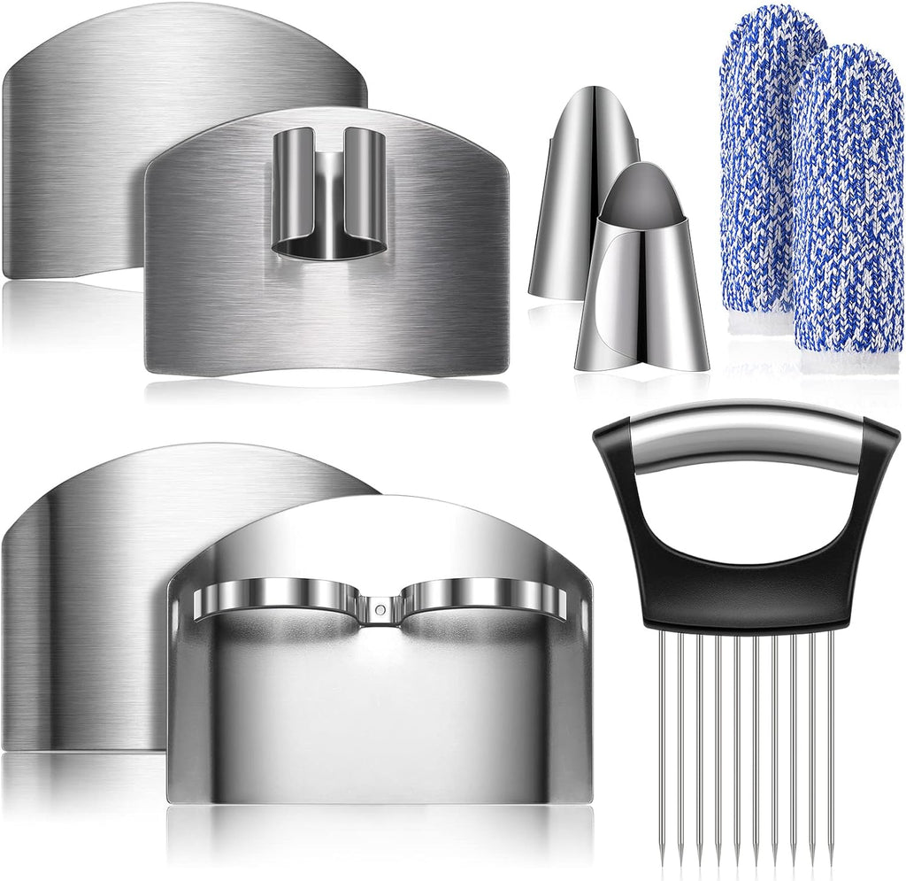 Chengu 9 Pieces Finger Guard for Cutting Vegetables, Stainless Steel Protector, Knife, Thumb Peelers Onion Holder Slicer Kitchen Tool Avoid Hurting When Slicing and Chopping