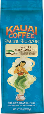 Kauai Hawaiian Ground Coffee, Vanilla Macadamia Nut Flavor (10 oz Bag) - 10% Hawaiian Coffee from Hawaii's Largest Coffee Grower - Bold, Rich Blend, 10 oz