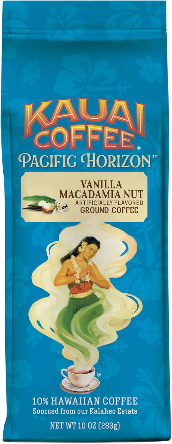 Kauai Coffee Ground Coffee – Smooth, Rich, Medium Roast – Slightly Sweet Nutty Flavor – Arabica Coffee, 10% Hawaiian with No Bitterness – Vanilla Macadamia Nut, 1 Pack of 10oz
