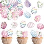 60PCS Edible Easter Eggs Cupcake Toppers Edible Spring Happy Easter Eggs Cupcake Picks Wafer Paper Easter Day Cake Toppers for Happy Easter Theme Spring Birthday Baby Shower Party Supplies