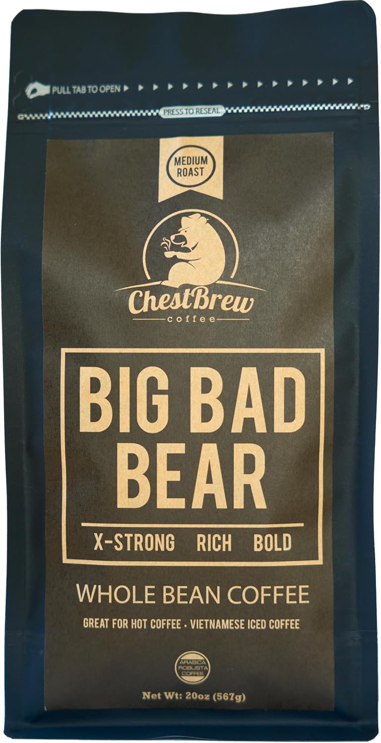 ChestBrew Big Bad Bear – X-Strong Bold Vietnamese Whole Bean Coffee, 20 oz