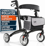 Vive Lightweight Bariatric Rollator with Seat – Carbon Fiber Walker for Seniors (Supports 450 lbs) – Folding Mobility Aid with Brakes, Armrest & Storage Bag – Height Adjustable, Compact, Durable