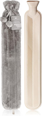Revitale Extra Long Hot Water Bottle Pom Pom Soft Fur Cover - 72cm / 2L (Slate Grey)
