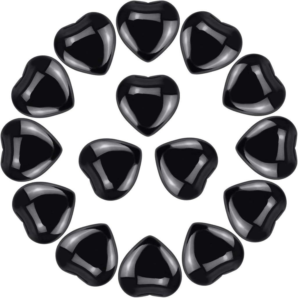 Marrywindix 15 Packs 0.8 Inch Healing Crystal Natural Black Obsidian Heart Love Carved Palm Worry Stone Chakra Reiki Balancing