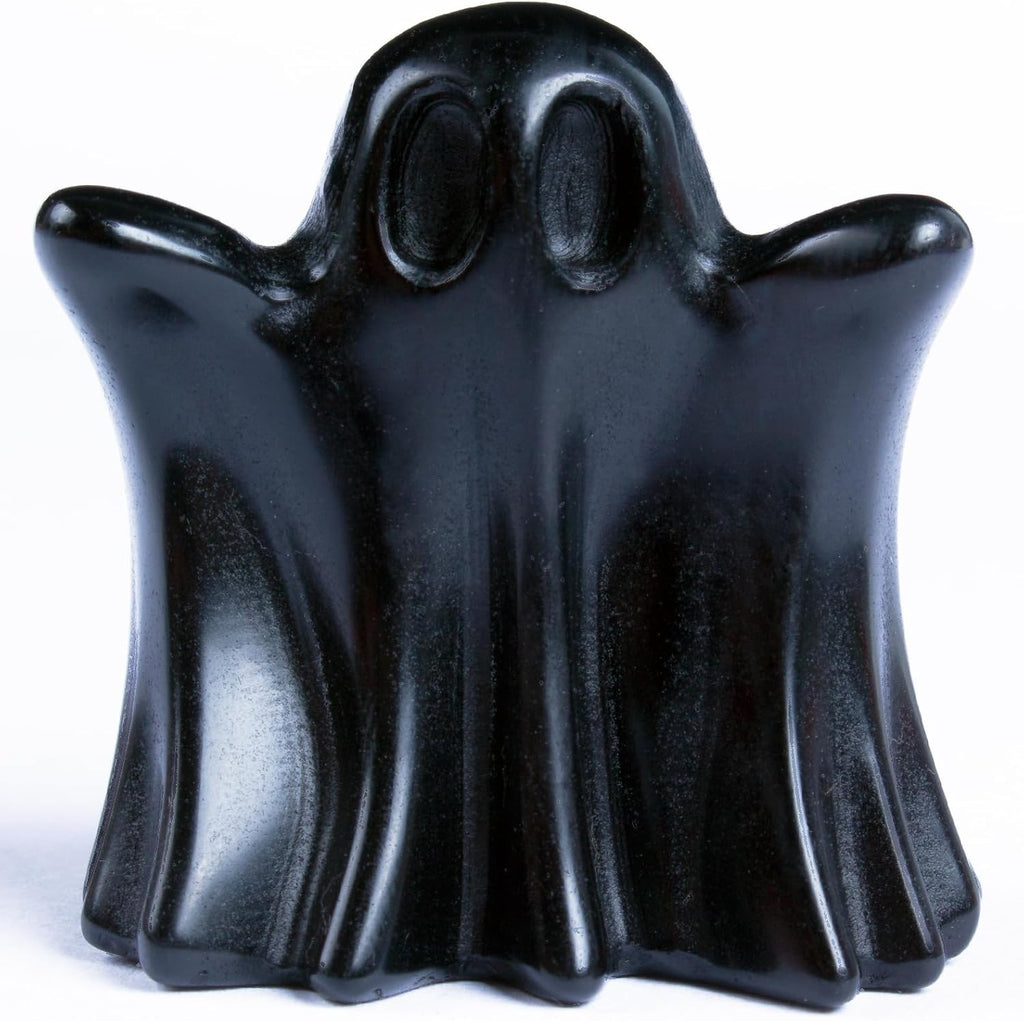 Black Obsidian Crystal Ghost, 1.8in Ghost Decor, Cute Natural Crystal Ghost Statue,Halloween Figurines Hand-Carved, Spooky and Decoration for Halloween Home Office Mantel Decor