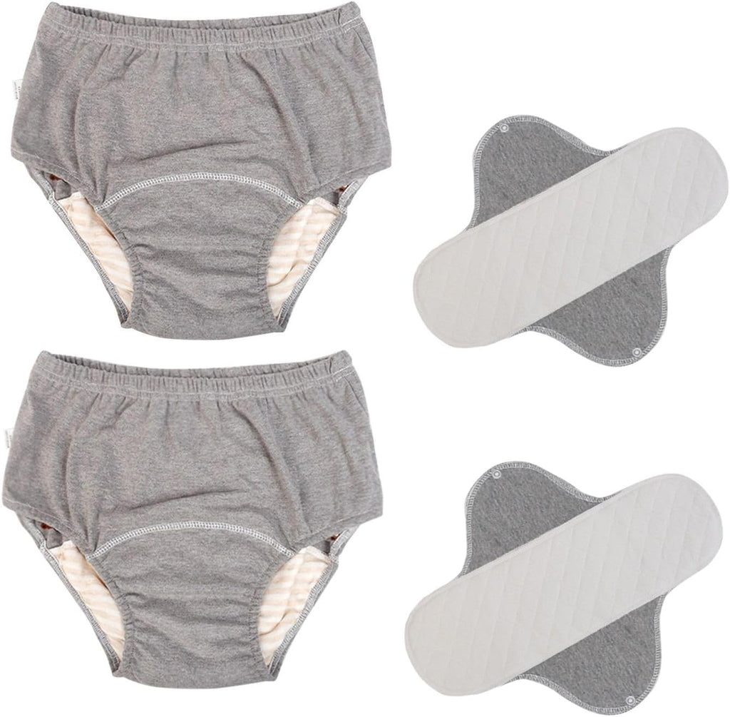 2 Pack Washable Incontinence Underwear for Men/Women, TPU Leakage-Proof Adult Cloth Diaper Nappy with Inserts, Reusable Absorbent Urinary Briefs for The Elderly, Disabled, Postpartum (Grey-M)