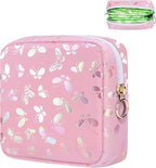 Likesing Period Bag Pouch, Leather Sanitary Napkin Storage Bag for Girls Womens, Portable Sanitary Napkin Period Pad Pouch Bag for Purse, Small Make Up Bags(Pink Butterflies)