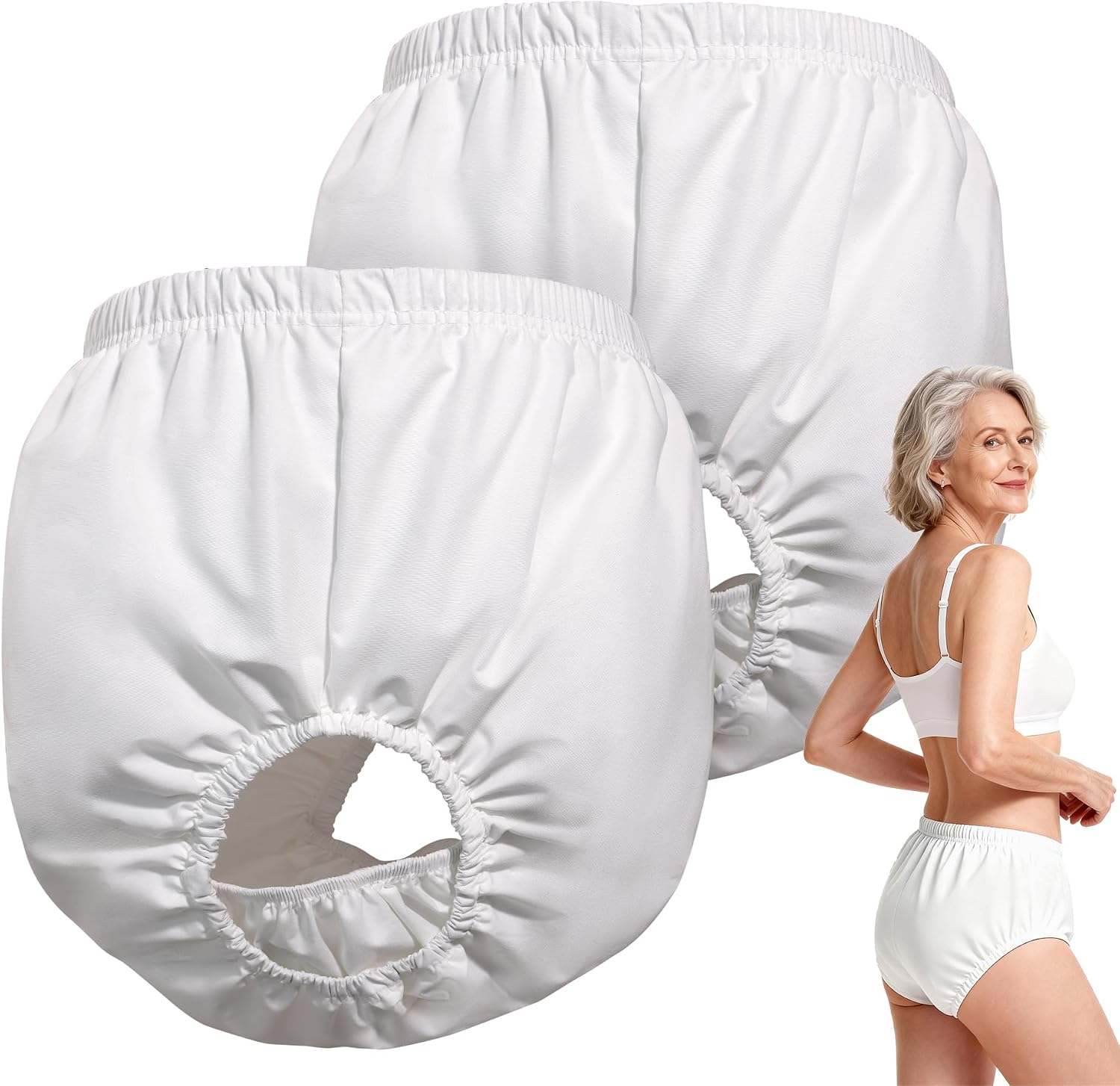 2 Pack Washable Reusable Adult Rubber Pants - Waterproof Incontinence Diaper Covers Leak-Proof Protective Underwear, Soft Noiseless Cloth-Like Plastic Pants for Men Women (White, S)