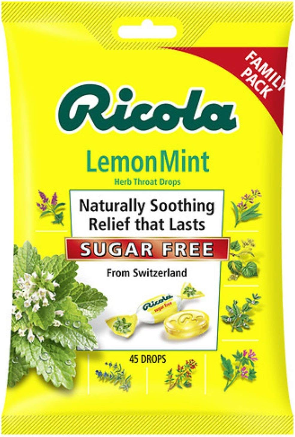 Ricola Sugar Free Large Bag Bundle, SF Lemon Mint (45 ct), SF Swiss Cherry (45 ct), 2 Bag Pack