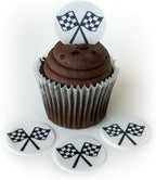 Car Racing Checkered Flag Wafer Paper Toppers 1.5 Inch for Decorating Desserts Cupcakes Birthday Cakes Cookies Pack of 12