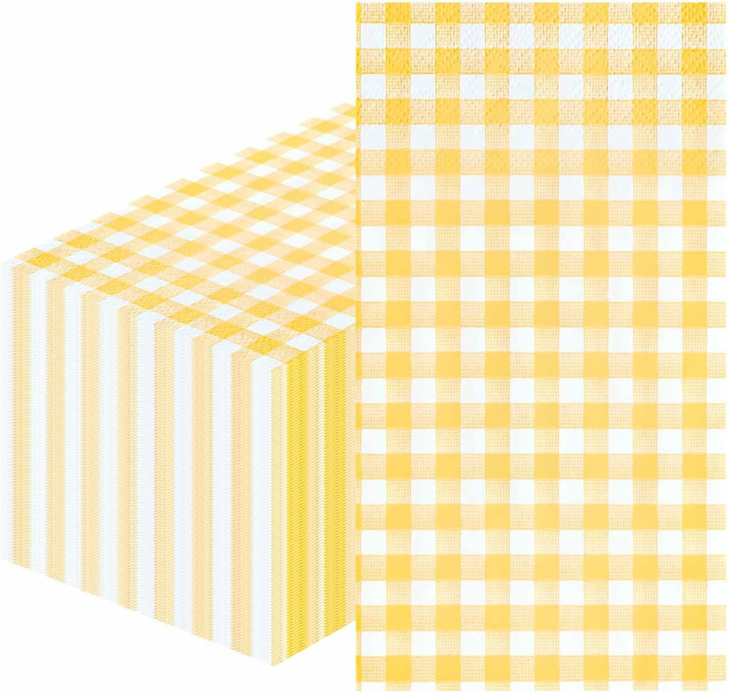 SietDESEO 25 Pieces 3-ply Yellow Gingham Napkins 13 x 15.7 Inches Guest Bathroom Napkins Disposable Hand Towels for Bathroom Wedding Birthday Party Paper Dinner Napkins