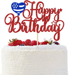 4th of July Happy Birthday Cake Topper, 4th of July Cake Decorations, Happy Birthday America, Patriotic Birthday Party Decorations, Red and Blue Glitter