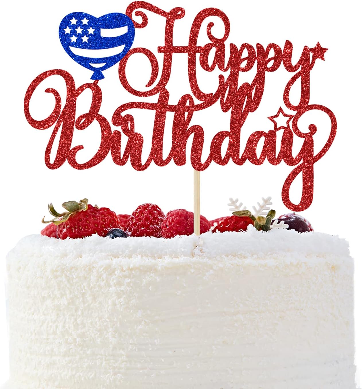 4th of July Happy Birthday Cake Topper, 4th of July Cake Decorations, Happy Birthday America, Patriotic Birthday Party Decorations, Red and Blue Glitter