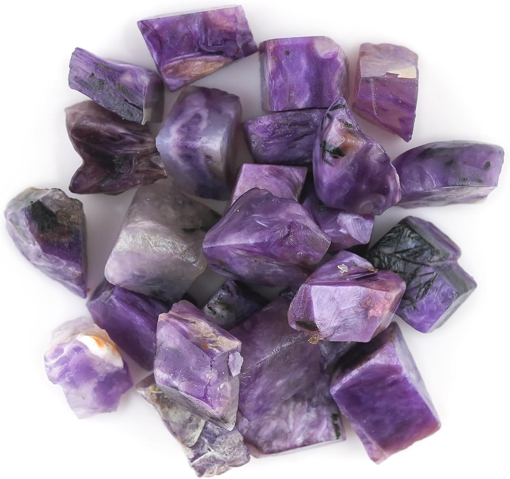 CRYSTALIS 25pcs Natural Charoite Raw Crystals, Loose Gemstone Wholesale Bulk Rough Jewelry Making Supply, Chakra & Healing Raw Stones, Wire Wrapping, DIY, Gem Collection, Size : 5-8mm