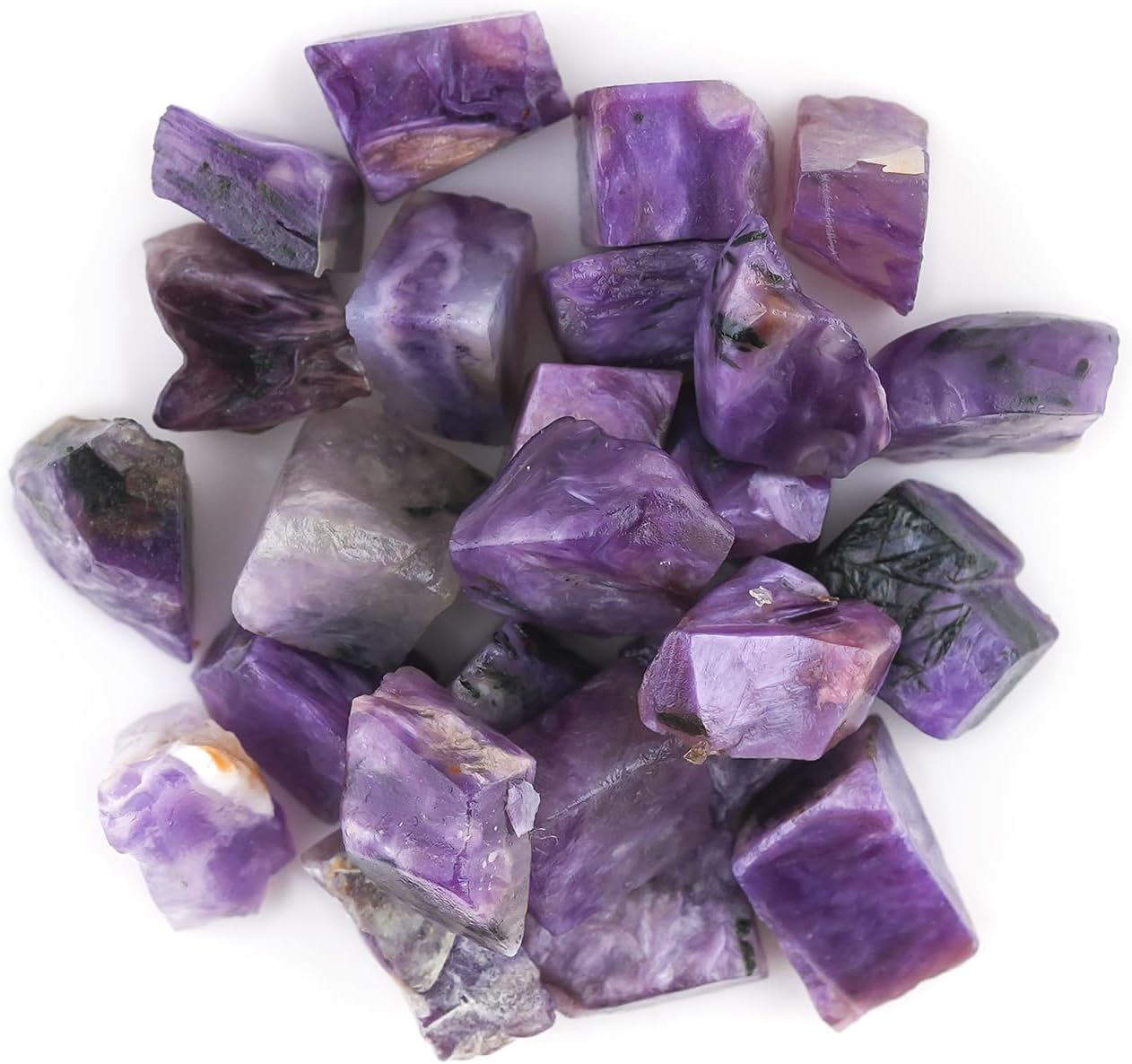 CRYSTALIS 25pcs Natural Charoite Raw Crystals, Loose Gemstone Wholesale Bulk Rough Jewelry Making Supply, Chakra & Healing Raw Stones, Wire Wrapping, DIY, Gem Collection, Size : 5-8mm