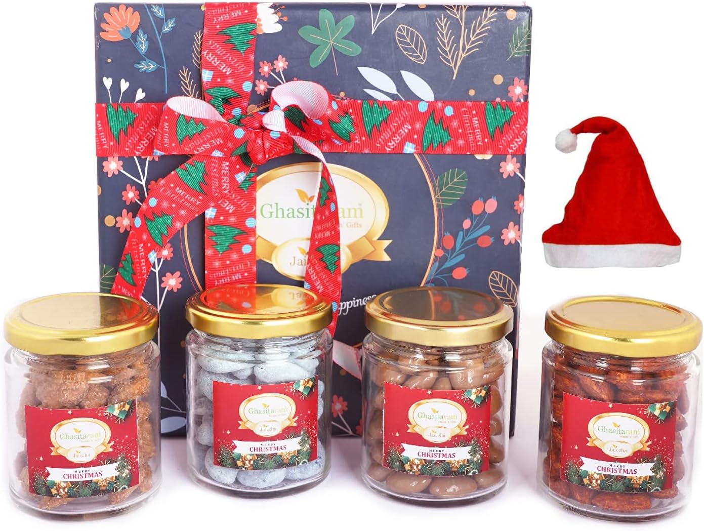 Ghasitaram Gifts Jaiccha Christmas Gifts Hamper Box with 4 Christmas Jars