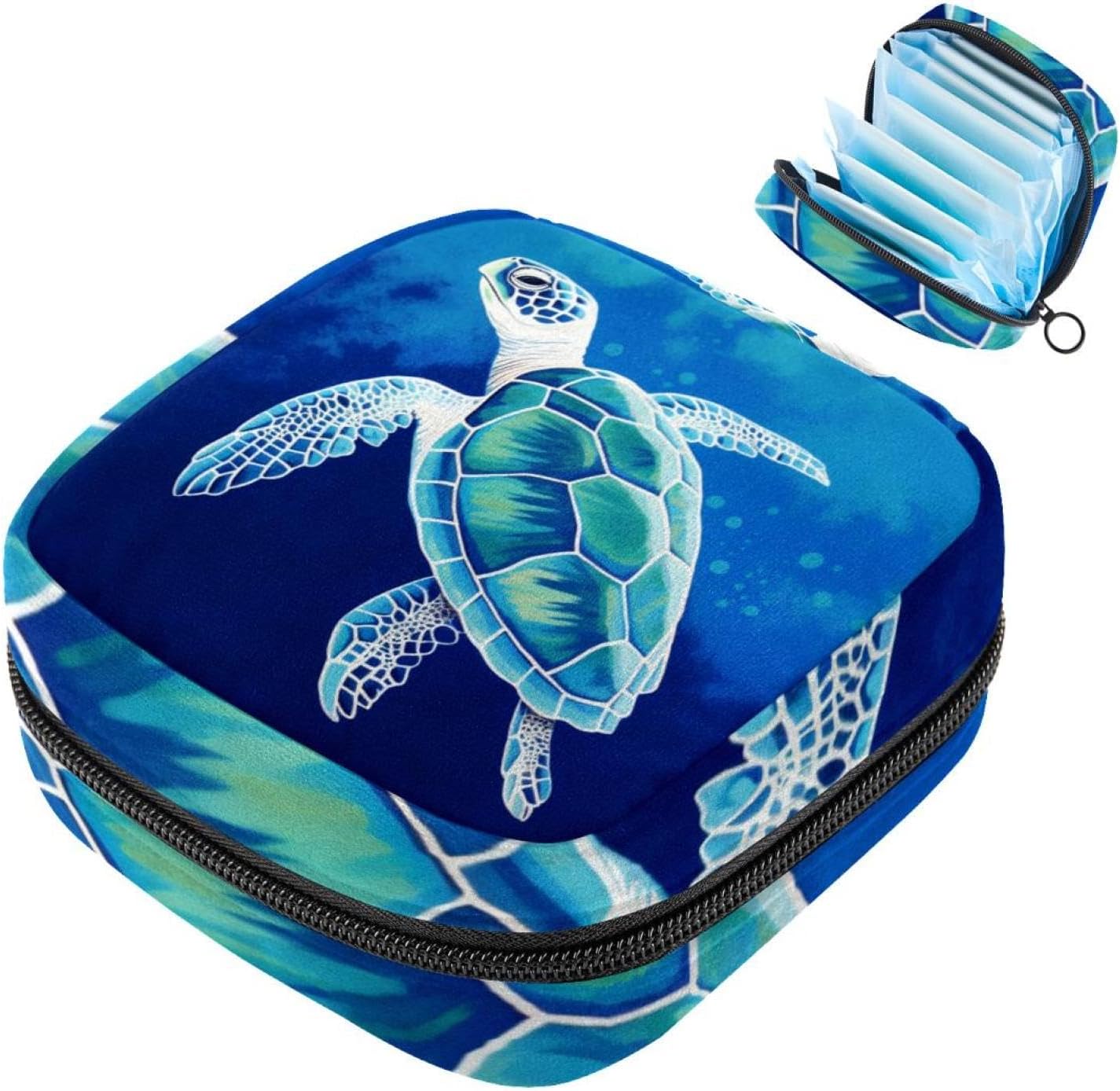 Period Bag,Sanitary Napkin Storage Bag,Blue Sea Animal Sea Turtle,Tampon Bag for Purse