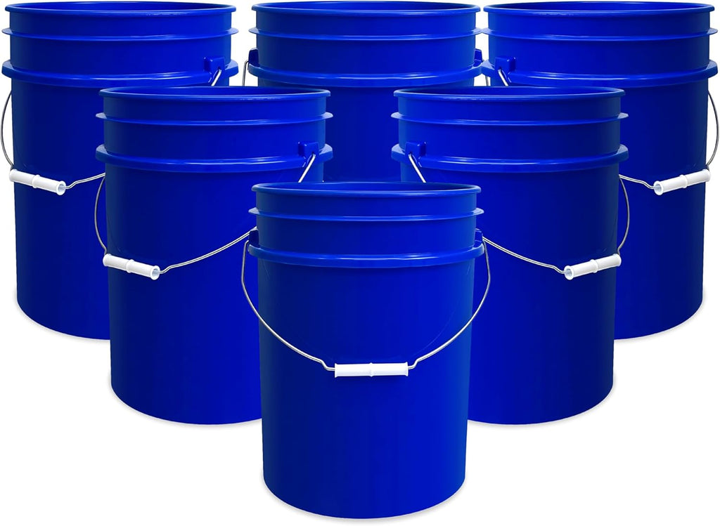 ePackageSupply 5 Gallon Bucket - Food Grade Bucket, Metal Handle Grip, BPA-Free, Heavy-Duty 90 Mil HDPE Plastic Pail, Stackable Utility Container, Made in USA, Lid Not Included, Blue, 6 Packs