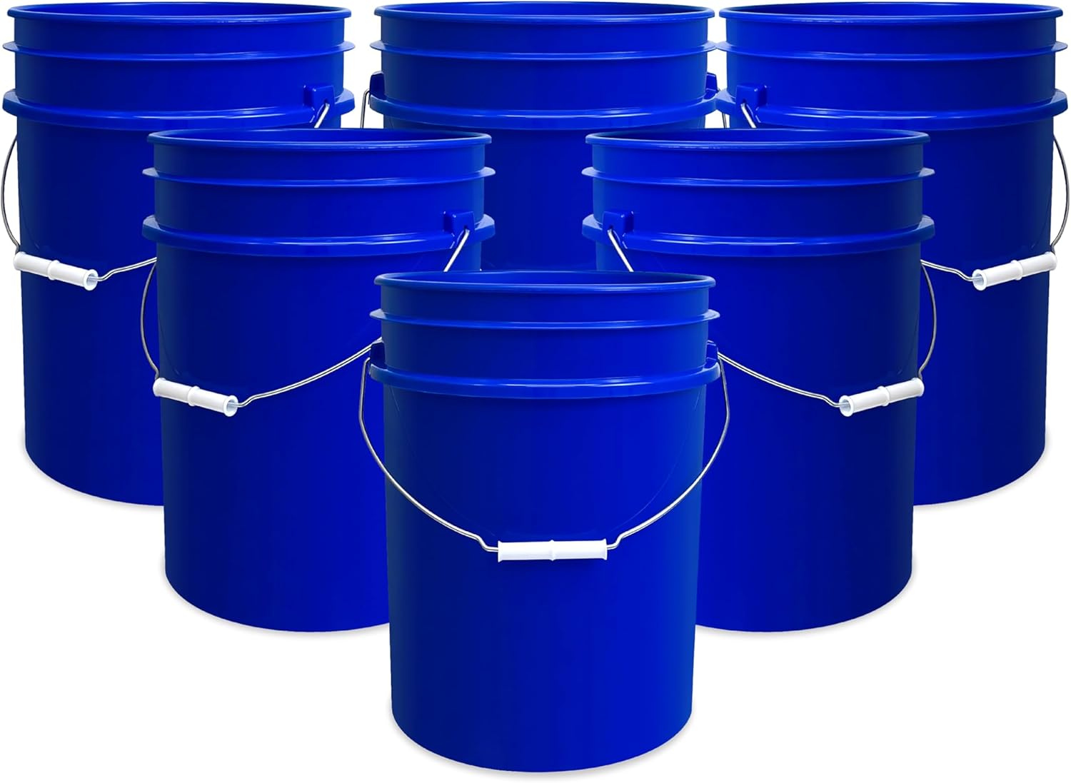ePackageSupply 5 Gallon Bucket - Food Grade Bucket, Metal Handle Grip, BPA-Free, Heavy-Duty 90 Mil HDPE Plastic Pail, Stackable Utility Container, Made in USA, Lid Not Included, Blue, 6 Packs