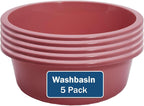 Plastic Wash Basin - 5 Pack of 5 Liter Round Plastic Tub with Rolled Rim - Good for Washing Veggies, Laundry, and Hands and Feet - Good for Hospitals, Nursing Homes, and Medical Facilities