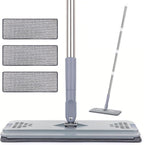 Flat Mop with 3 Pads, Microfiber Mops for Floor Cleaning Adjustable Handle 29-49, Dust Mop for Hardwood Floors, Wet Dry Use on Laminate Wood Tile Vinyl Wall Mopping Bathroom Kitchen Household Supplies