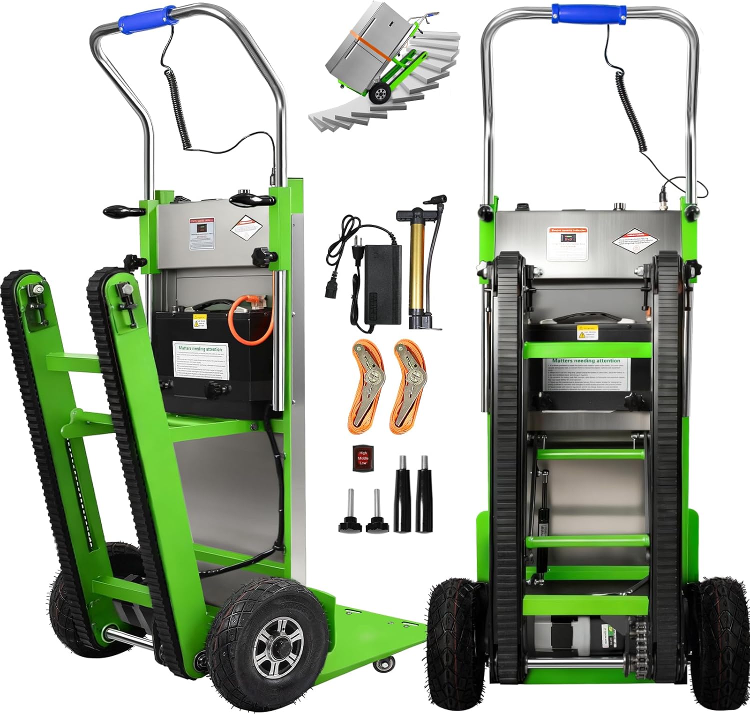 1250W Electric Stair Climbing Hand Truck with Rubber Tracks, 900lbs Stair Climber Trolley Lithium Battery with Safety Rope, Heavy Duty Stair Climber, Warehouse Logistics, Transport, Moving Furniture