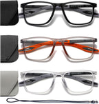 Hubeye TR90 Sports Reading Glasses for Men and Women Ultralight Flexible Anti-Blue Light Readers（Black+Grey+Orange，+1.75）