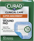 Curad Super Absorbent Wound Pad, Small, 3" x 3", 10 Count